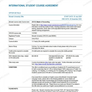 【成功案例】澳大利亚蒙纳士大学: 2024年7月开学-Master of Accounting会计学硕士Offer及课程介绍