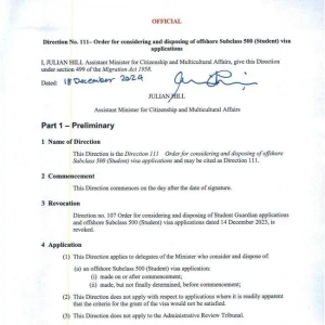 紧急更新:澳大利亚移民局发布第111号部长指令,10类学生签证审批将获得优先权!