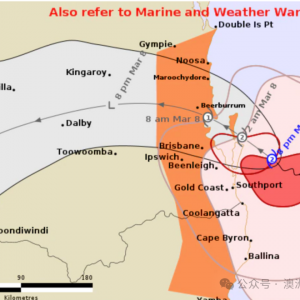 澳洲气象局最新追踪图显示,飓风将在12小时内登陆.