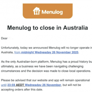 澳洲Menulog外卖平台正式关闭,还发了1542刀的遣散费,很良心了.